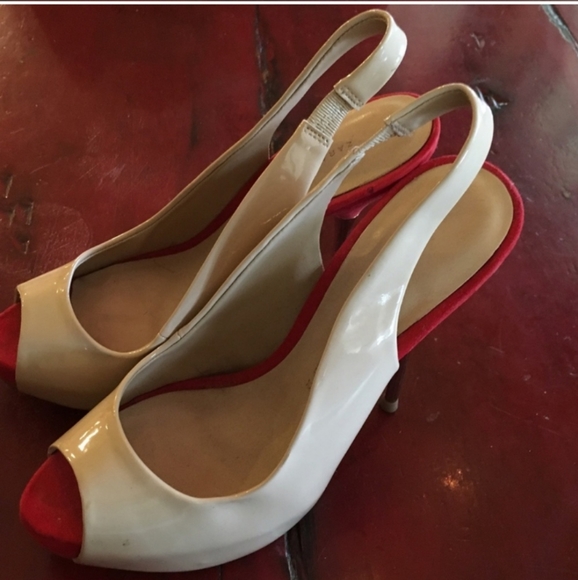 Zara Cream and Coral/Red Patent Slingback Heels 8 - Picture 6 of 7